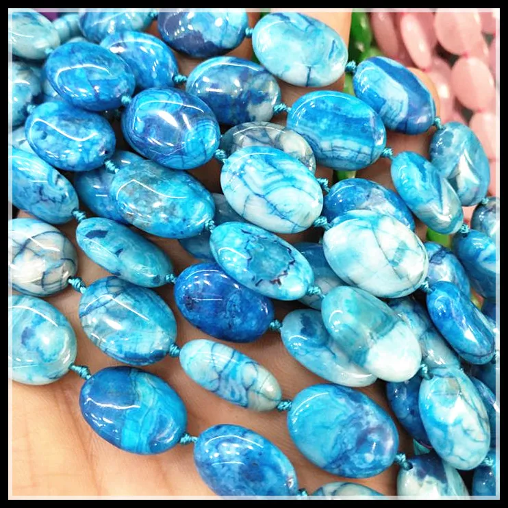 20pcs naturaleza piedra azul perlas de forma oval 13x18mm natural semi preciosas cuentas de piedra accesorios de perlas de los hallazgos de las mujeres pulseras 4