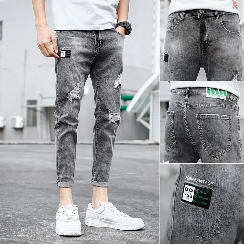 Verano delgada 2020 de la Moda Denim Skinny jeans para hombres Arrancó agujero coreana de los hombres de pies pequeños tramo casual de la marca adolescente lápiz pantalones 4