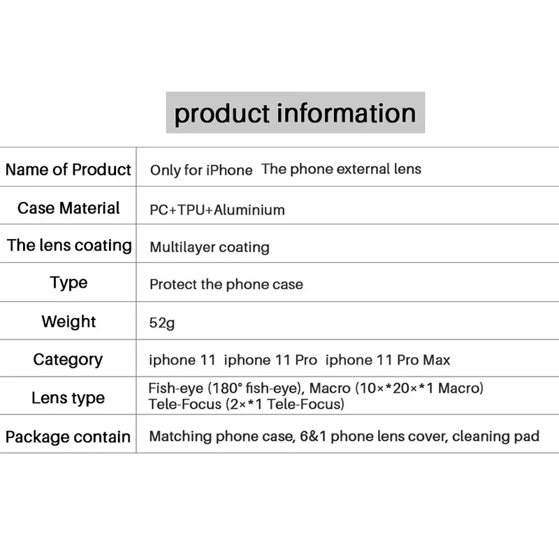 Ulanzi caja del Teléfono 3 en 1 Teléfono de la Lente para iPhone 11 CPL Filtro/10X/20X, Macro y Ojo de pez/2X Teleobjetivo para iPhone 11 4