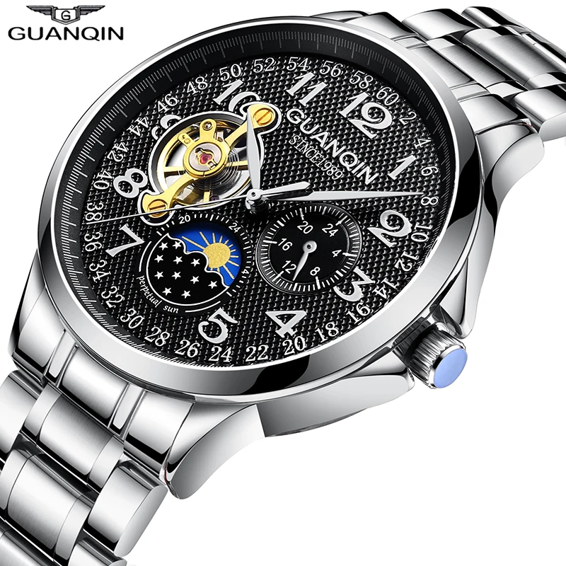 GUANQIN 2020 hombres de los relojes de la marca superior de negocios de lujo reloj Automático de Tourbillon impermeable reloj Mecánico relogio masculino 4