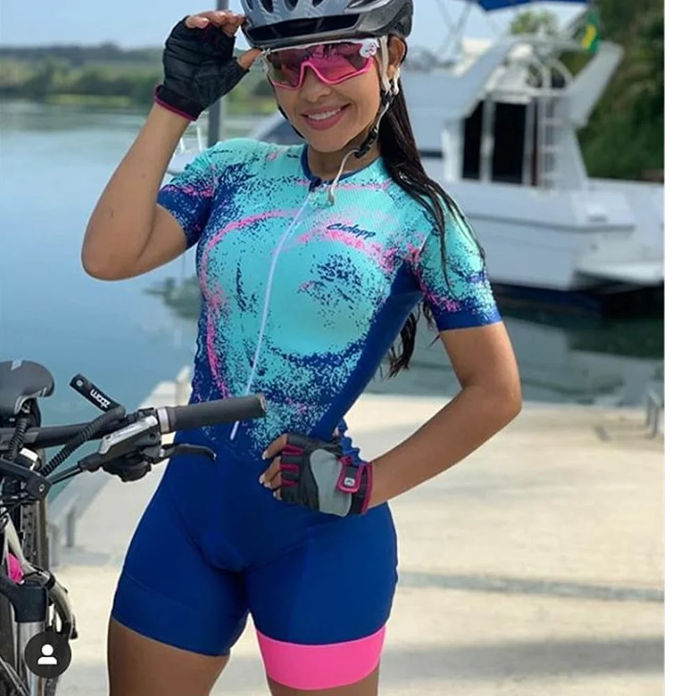 Ciclopp Equipo de Triatlón para mujer Traje de Ciclismo Skinsuit Verano Mono con Una las Piezas de Ropa ciclismo bicicleta conjunto de manga corta traje 4