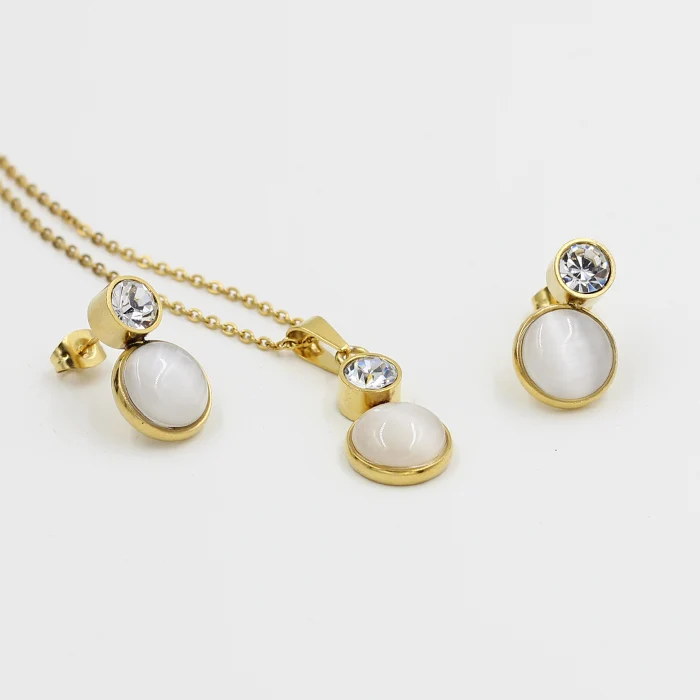 LUXUKISSKIDS de acero inoxidable conjuntos de joyas de ópalo de oro-color del collar de los pendientes de la Boda Nupcial Africano Dubai conjuntos de Joyas 4