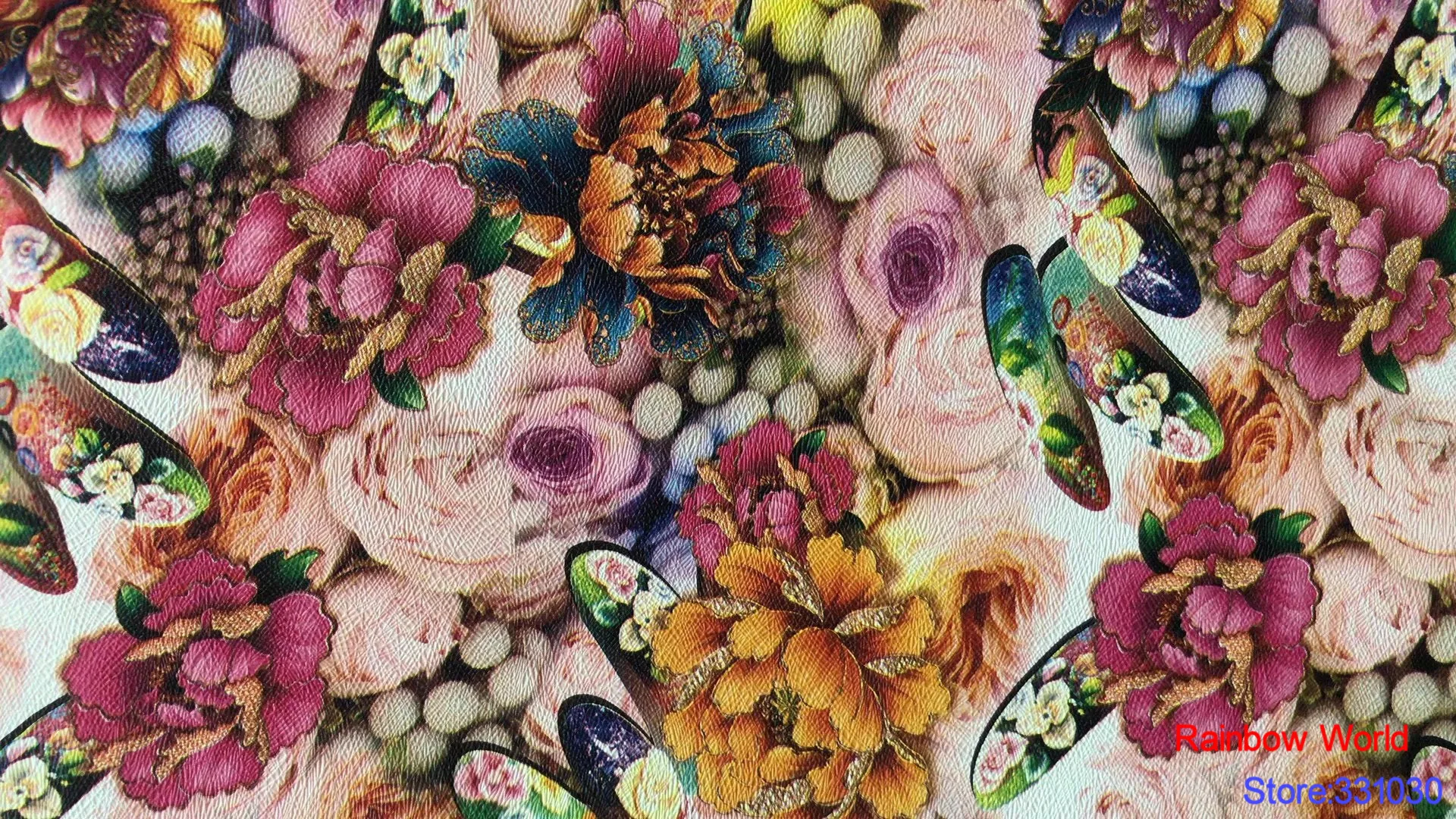 Fábrica al por mayor de flores patrón impreso de Imitación de Cuero de la PU de la tela para el BRICOLAJE de coser, mesa de sofá zapatos de bolsas de material de lecho(1 yarda) 4