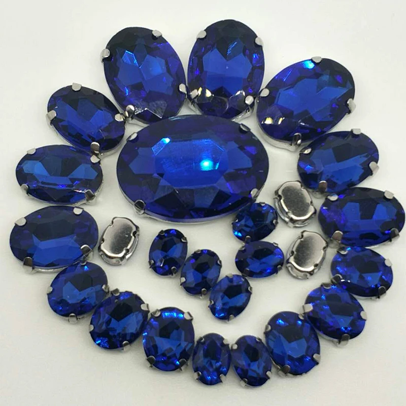 NUEVO!!! La MEZCLA de azul Zafiro OVAL Tamaño de Cristal de Coser diamantes de Imitación de Plata de la parte Inferior de BRICOLAJE, los Vestidos de las Mujeres y los zapatos de la BOLSA de 30pcs 5SIZES 4