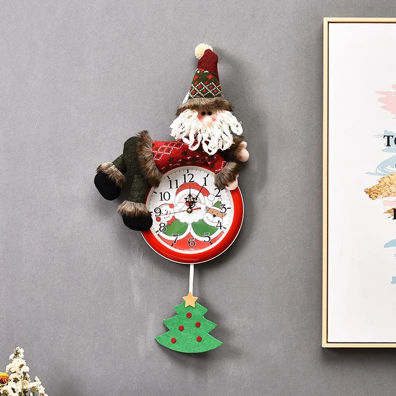 2020 Nueva Venta De Navidad Reloj De Pared De Santa Claus, Muñeco De Nieve Ciervos Diseño De Reloj De Pilas Festival De Navidad Colgante Decoración 4