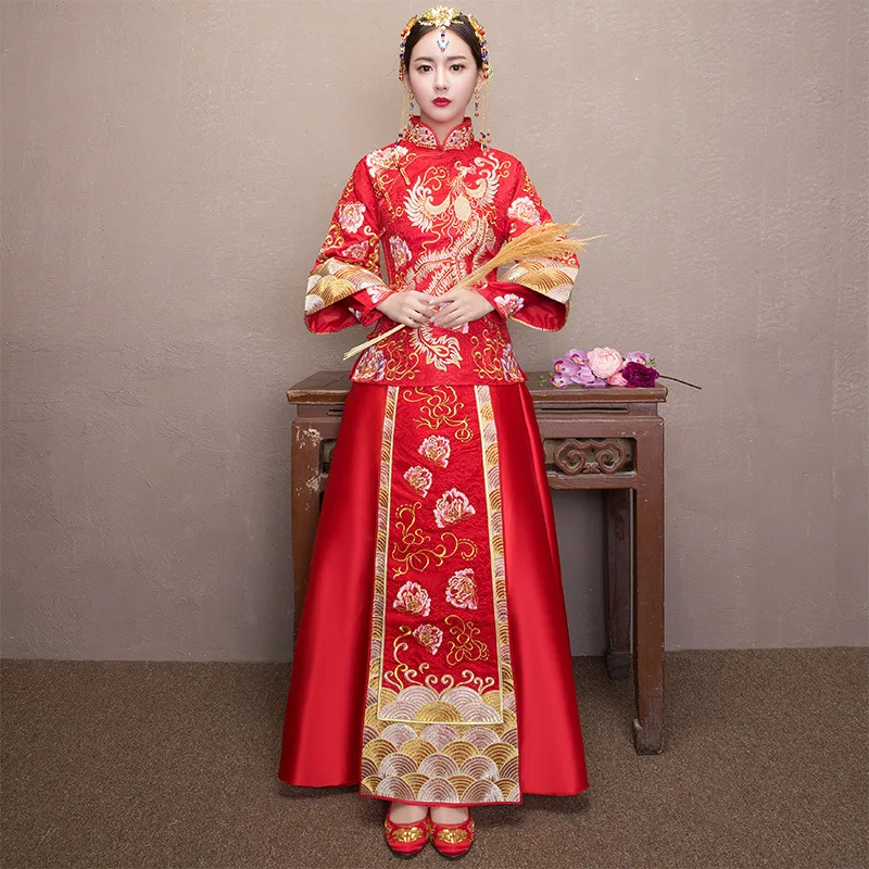 FZSLCYIYI Oversize 6XL Boda Cheongsam Qipao Rojo Bordado Tradicional China de Vestido de Novia de Estilo Oriental Vestidos de Ropa 4