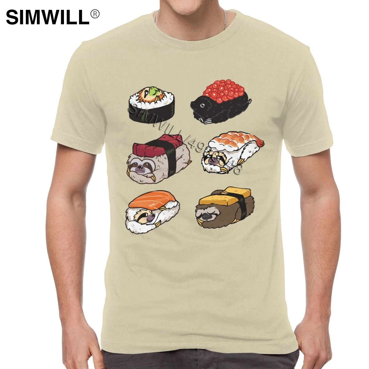 Nueva moda para Hombre T-Shirt Algodón Sushi Perezosos Camiseta de Manga Corta de Cuello Redondo Encanta la Comida Japonesa de Ocio camiseta de Regalo Mercancía 4
