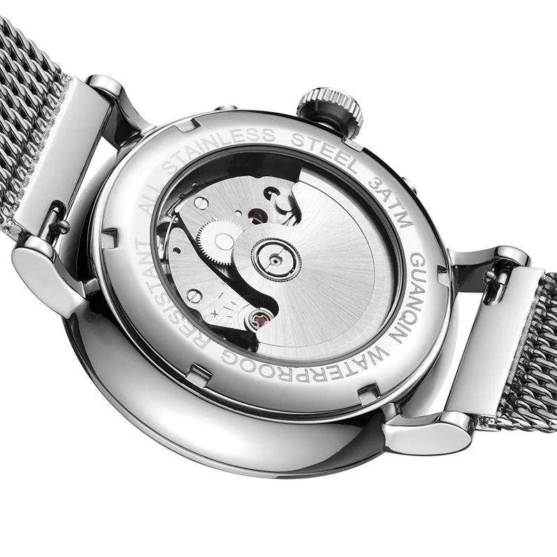 GUANQIN Esqueleto Mecánico Automático Reloj de los Hombres de Negocios Automático de Acero Impermeable de la Semana de la Fecha de Mens Watch relogio masculino 4