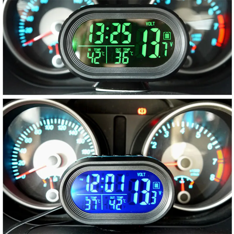 3 En 1 LED DC12V-24V Auto Vehículo Automóvil Sensor de Temperatura del Voltímetro Fahrenheit Coche Digital Termómetro Digital Coche del Reloj 4