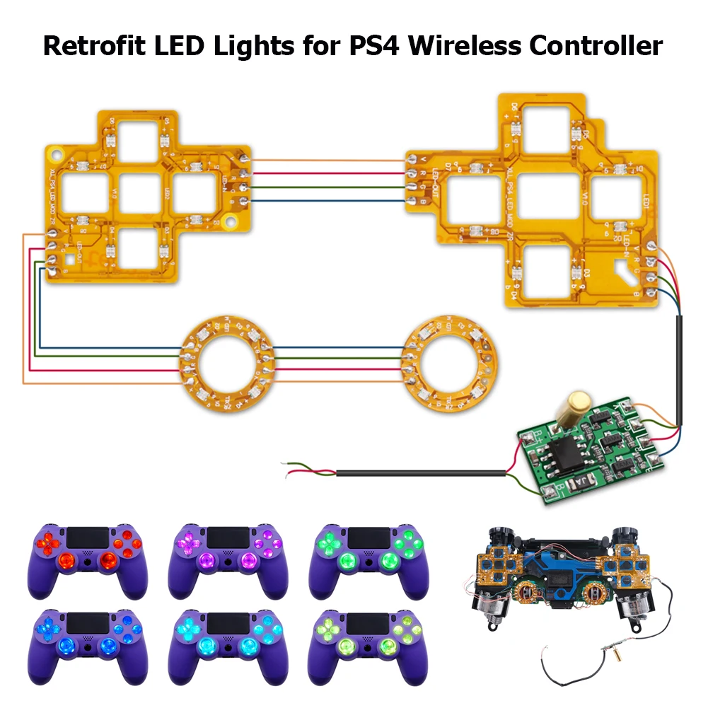 6-Color Electrónicos Accesorios de la Máquina Luminated D-Pad Thumstick Cara Botón DTF LED Kit para PlayStation 4 PS4 Controlador 4