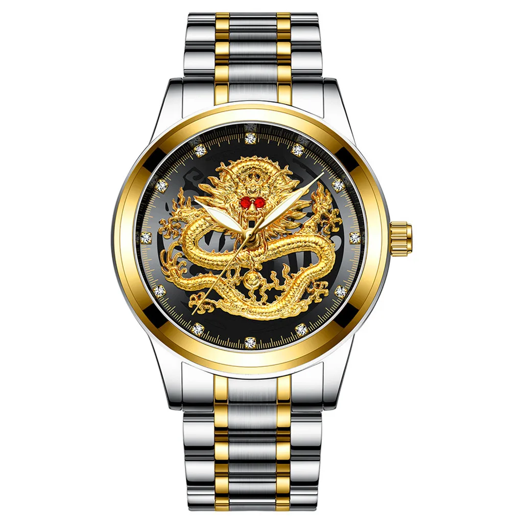 FNGEEN Superior de Lujo de Oro de la Moda de la Serie de los Hombres del Reloj 3D CNC de la Vida de la prenda Impermeable del Dragón de Cara Completa, Sólida MenWatches reloj de Pulsera de 2020 4