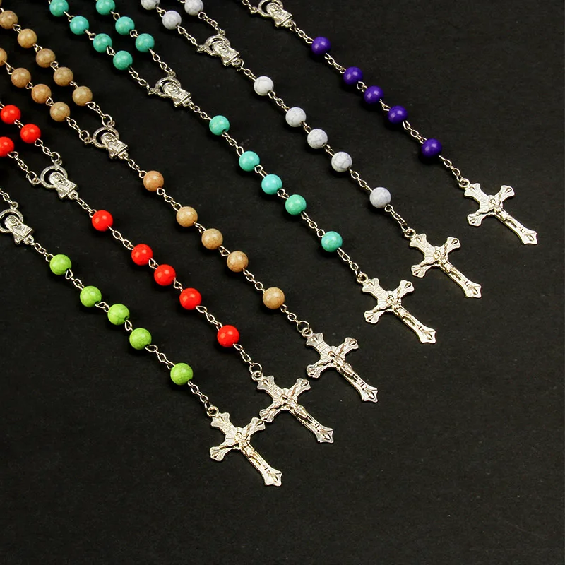 8mm rosario multicolor de perlas de cristal collar, suave bolas de cerámica collar, María rosario. 48 piezas 4