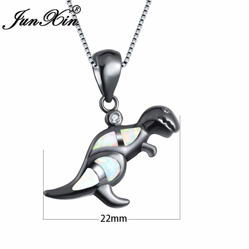 JUNXIN Único Dinosaurio Diseño Hembra Blanco/Azul Ópalo de Fuego Collar y Colgante de Oro Negro Lleno de Animales de Moda de la Joyería Collares 4