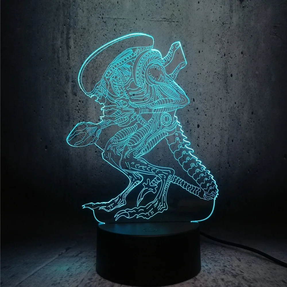 La acción de la Película Alien vs Predator Prometheus 3D USB LED Lámpara de 7 Colores Cambio de Luz de la Noche Extraño Monstruo Alienígena de la lámpara de escritorio decoración 4