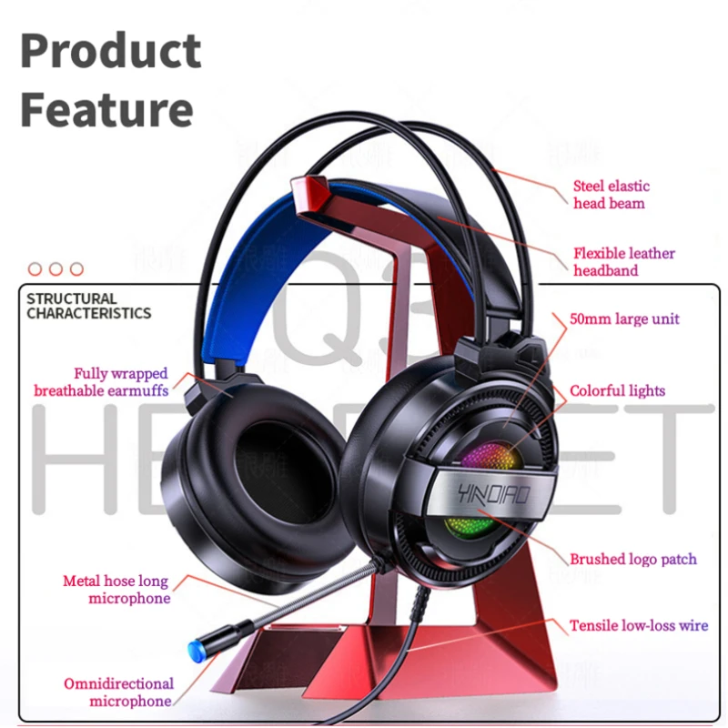 Q3 Profesional Gaming Headset 7.1 de Sonido de la Pista de colores de Luz LED Con Micrófono Doble de 3,5 mm Interfaz de Auriculares Para Auriculares Gamer 4