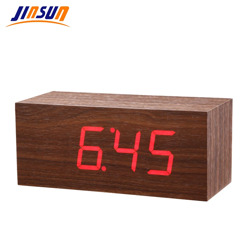 JINSUN de Escritorio Reloj Digital Reloj de Madera Gran Número de Rectángulo de Control de Sonido Clásico de la Minoría reloj despertador 4