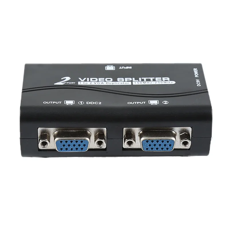 Nuevo 1 Pc 2 Monitor 2 Puerto de Video VGA Pantalla de video Splitter Box Adaptador Con Cable de Alimentación de Enchufe de EE.UU. 4