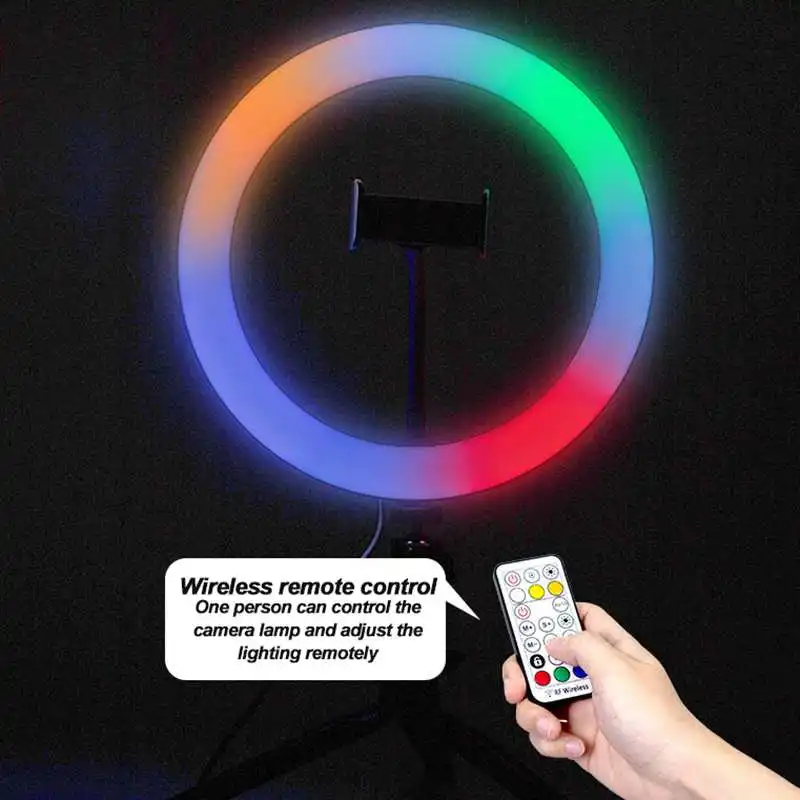 RGB Colorido Anillo de Luz LED de 10 Pulgadas de 160 cm de Soporte de arco iris anillo de luz USB Con Soporte de Teléfono 16 Colores de Luz Para la transmisión en Vivo de la Foto 4