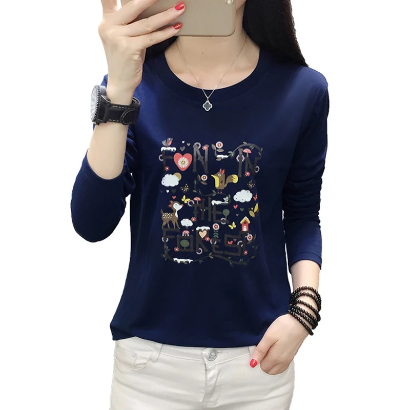 Poleras Mujer 2020 Harajuku Camiseta De Mujer De Manga Larga De Otoño Invierno T-Shirt Más El Tamaño De La Camiseta Mujer Camiseta Mujer De Color Caqui Azul 4