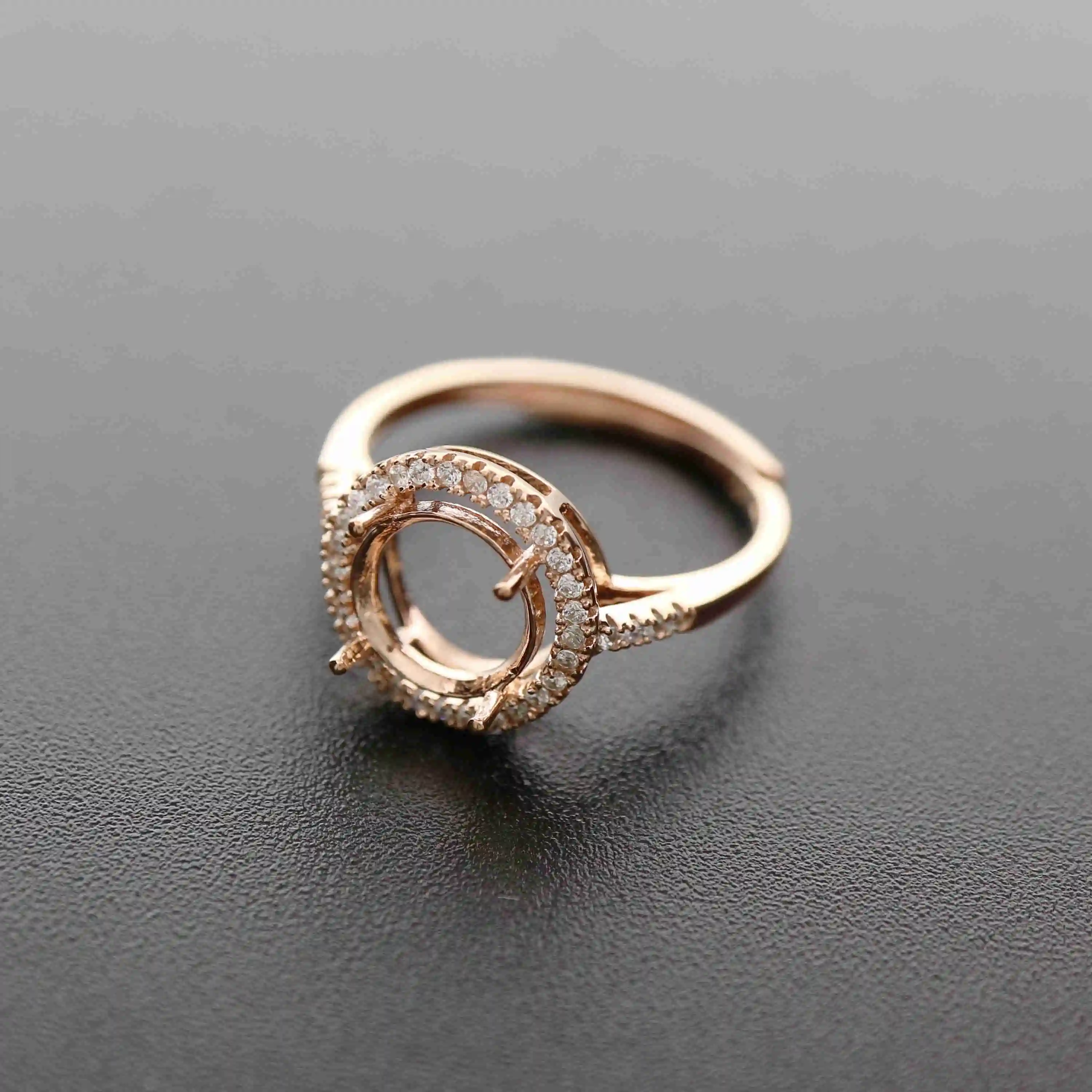 6-10MM ronda de oro rosa de plata Joyas CZ piedra puntas bisel sólida plata de ley 925 anillo ajustable configuración 1210031 4