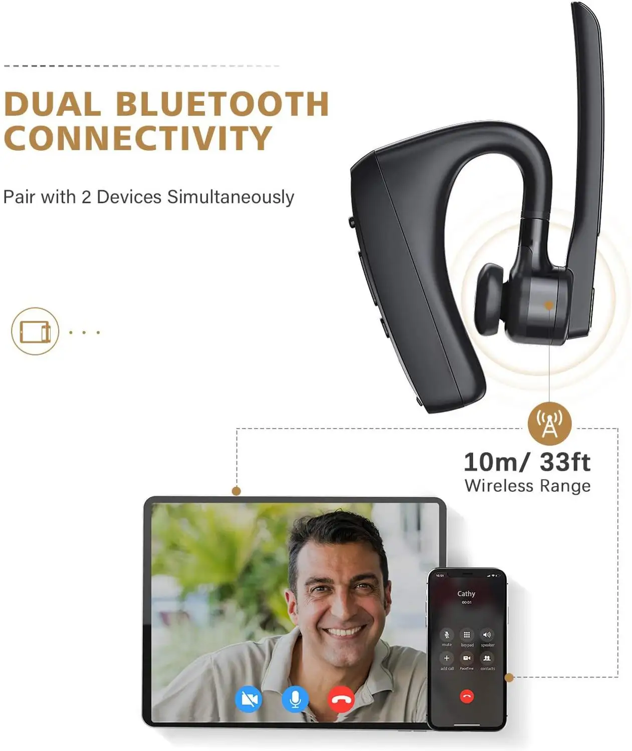 Auriculares Bluetooth Inalámbricos de Bluetooth de los Auriculares de alta definición Con CVC8.0 Micrófono Doble Función De Reducción De Ruido, Conveniente Para Los Teléfonos Inteligentes 4