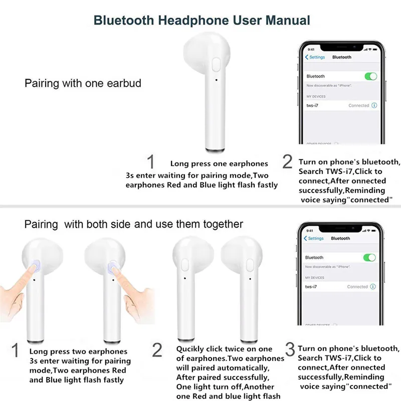 I7s TWS Bluetooth Auriculares Mini Deportes Auricular Impermeable Auriculares de Música con Auriculares De Xiaomi Huawei Iphone Auriculares Inalámbricos 4