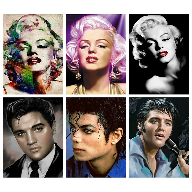 Marilyn Monroe, Elvis 5D BRICOLAJE Diamante Pintura Famosa Estrella Completa Taladro Cuadrado Bordado de Diamantes Imagen de diamantes De imitación 4
