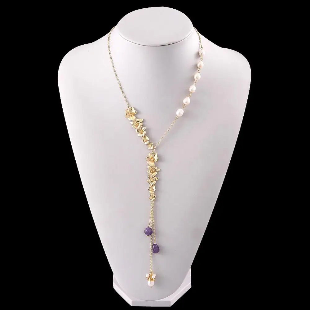 Naturales Perlas de agua Dulce de la hoja de Collar Para las Mujeres de la Boda de las Niñas Largo de la Joyería hecha a Mano Natural de Amatista 4