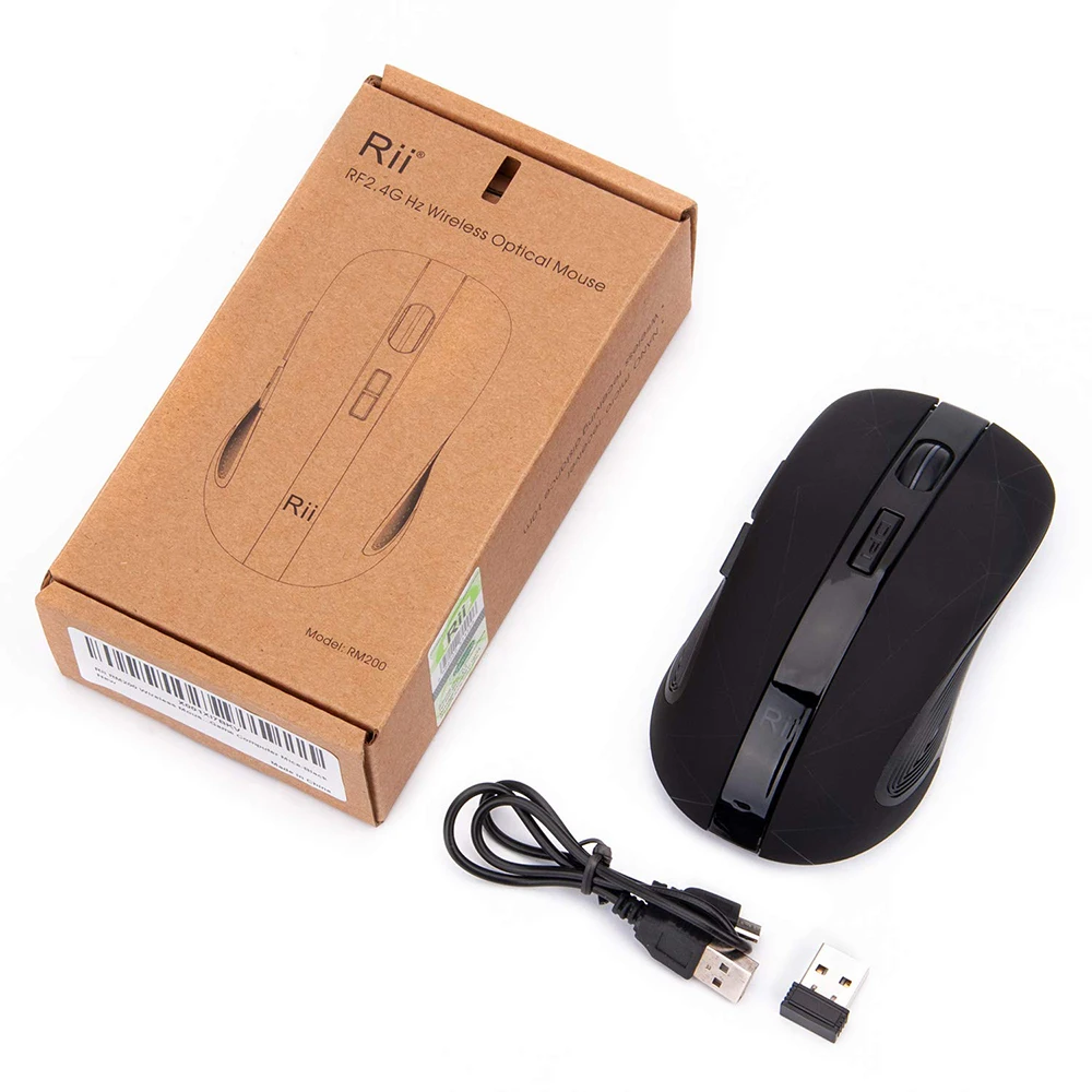Rii RM 200 1600 DPI Óptico USB Inalámbrico de Ratón de Ordenador con Retroiluminación 2.4 GHz Wireless Gaming Mouse para Mini PC Portátil 800/1200/1600DPI 4