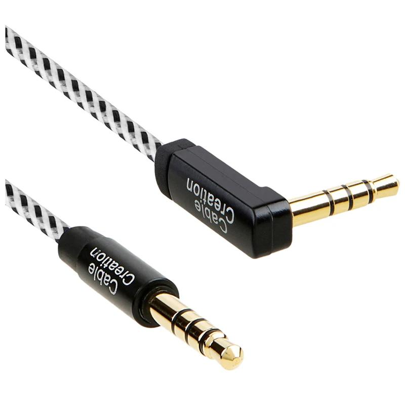 TRRS Aux Cable de 3 Pies en Ángulo recto de 4 Conductores de Audio de 3,5 MM Estéreo Cable (Micrófono Compatible) Compatible con Tablets, Auriculares, 4