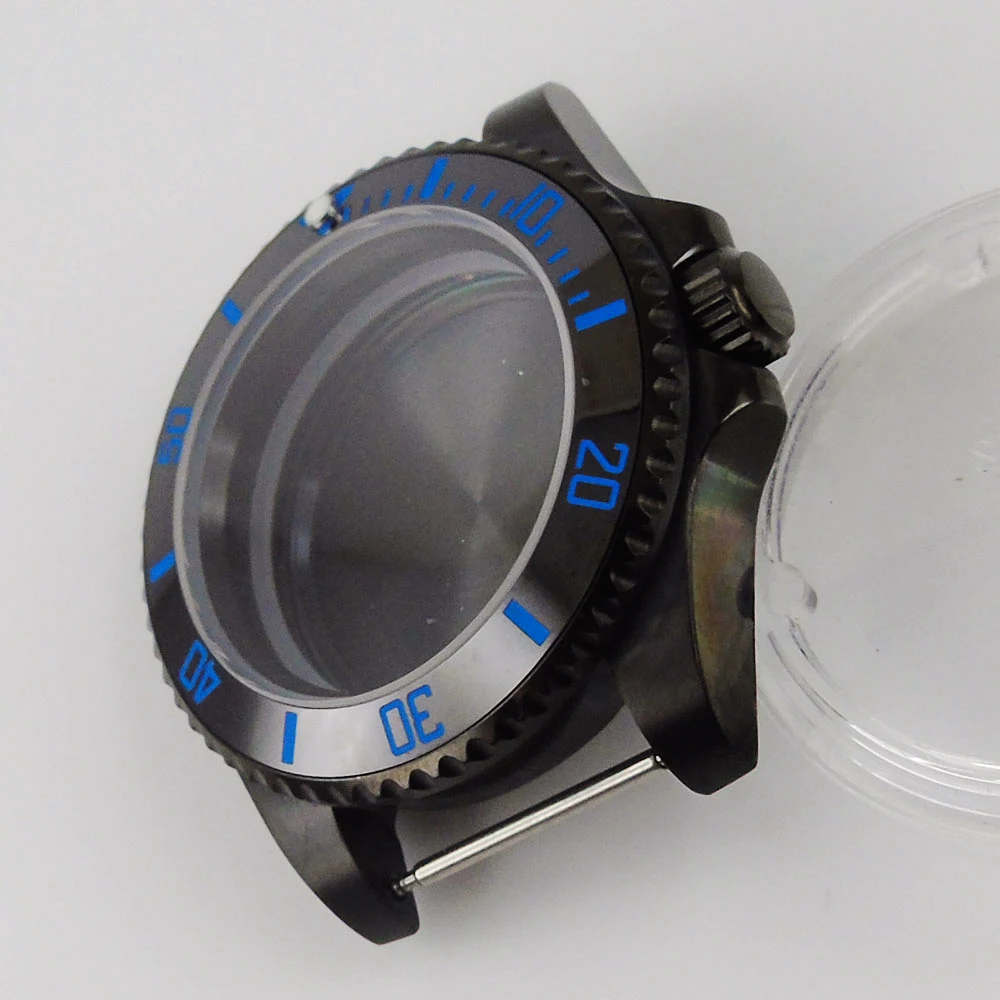 La caja del reloj de 40mm Negro PVD cristal de Zafiro de los Hombres de la caja del Reloj de Ajuste NH35 NH35A NH36 Movimiento Automático 4