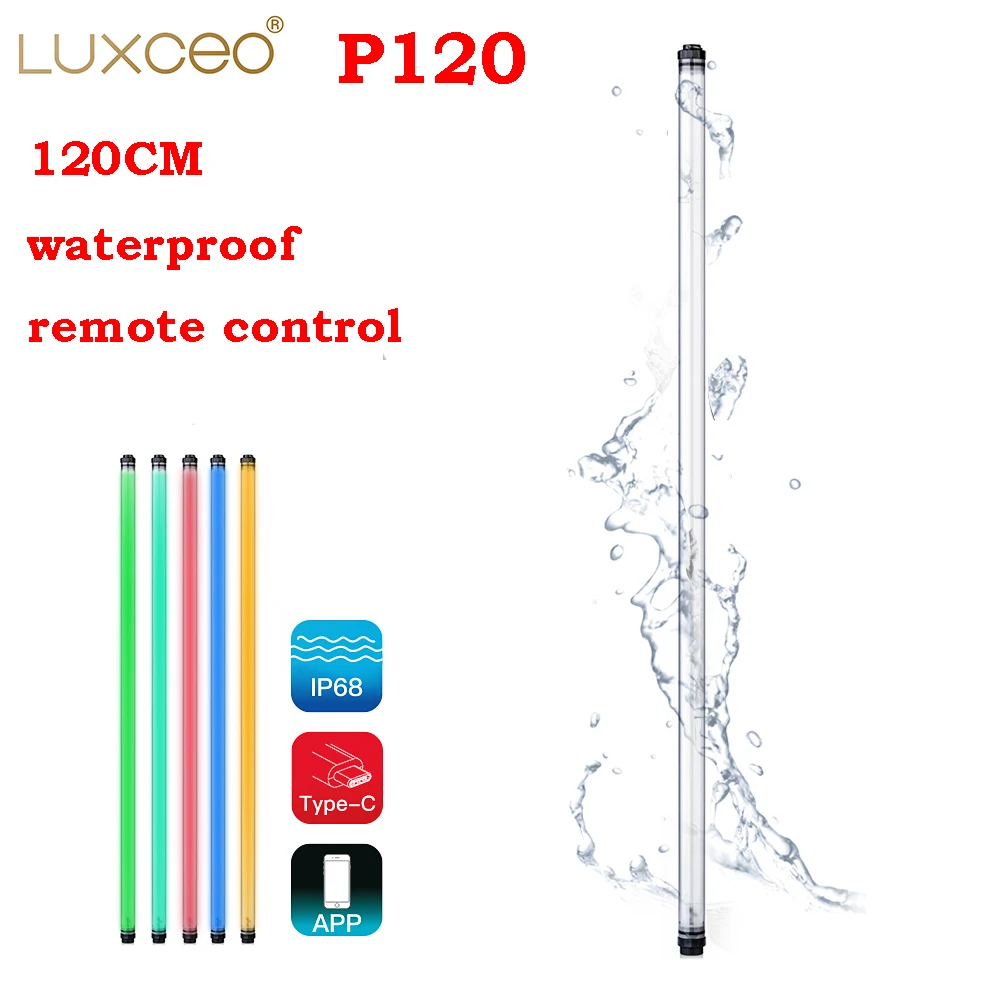 LUXCEO P120 RGB LED Luz de Vídeo Impermeable Varita 120cm de Control Remoto IP68 CRI 95+ con Batería Integrada para la fotografía de Vídeo 4