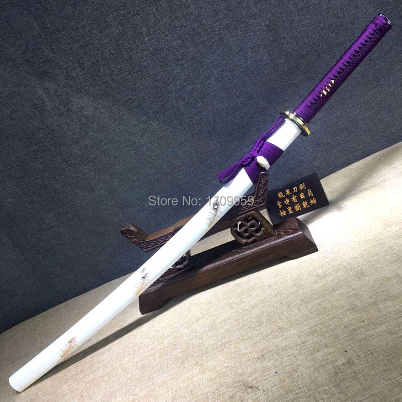 De La Mano De Forja Completo De La Espiga Acero De Alto Carbono De Color Púrpura Cuchilla Afilada Para La Batalla Samurai Japonés Espada Katana Casa Bonita De Decorar O Regalar 4