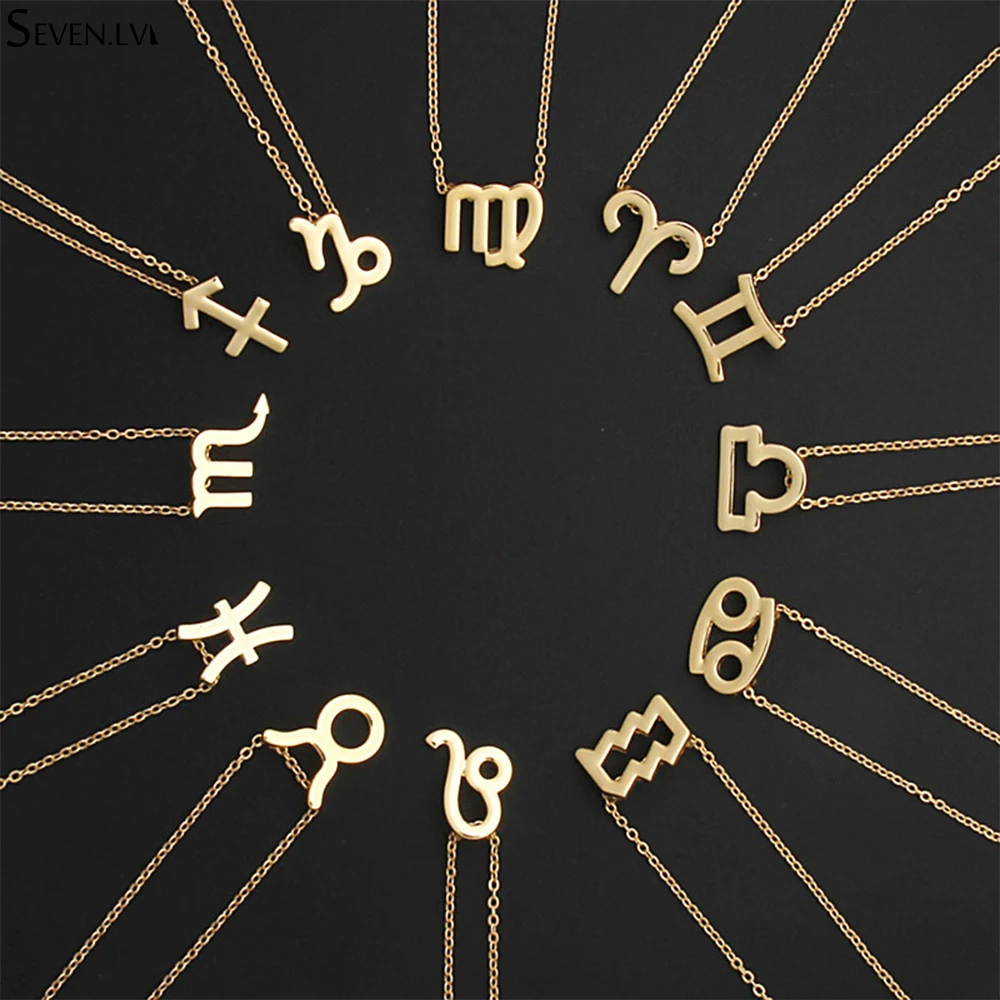 12 constelación Encanto del Collar de Oro del Zodiaco de la cadena de la aleación de la Tarjeta de Collar de Aries Acuario encanto de la joyería para las mujeres y los hombres 4