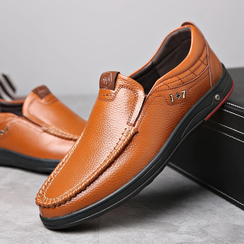 De Cuero genuino de los Hombres Zapatos Casuales de cuero Pisos zapatos Mocasines Suave Transpirable Hombres Mocasines, Oxford, Zapatos de Conducción 4