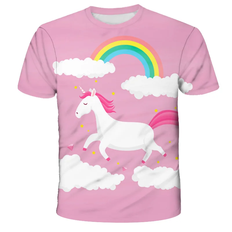 2020 Verano Niños de dibujos animados de El unicornio camiseta Impreso en 3D de las Niñas Ropa de Niños Ropa de Bebé Divertido de la Camiseta de la O-Cuello 4