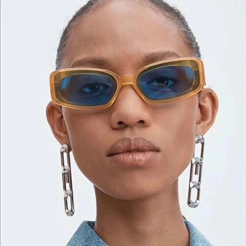2019 marca de moda de gafas de diseño, Gafas de sol para mujer de la vendimia de moda estrecho de la mujer de las gafas de sol de espejo Cuadrados Hombres UV400 4