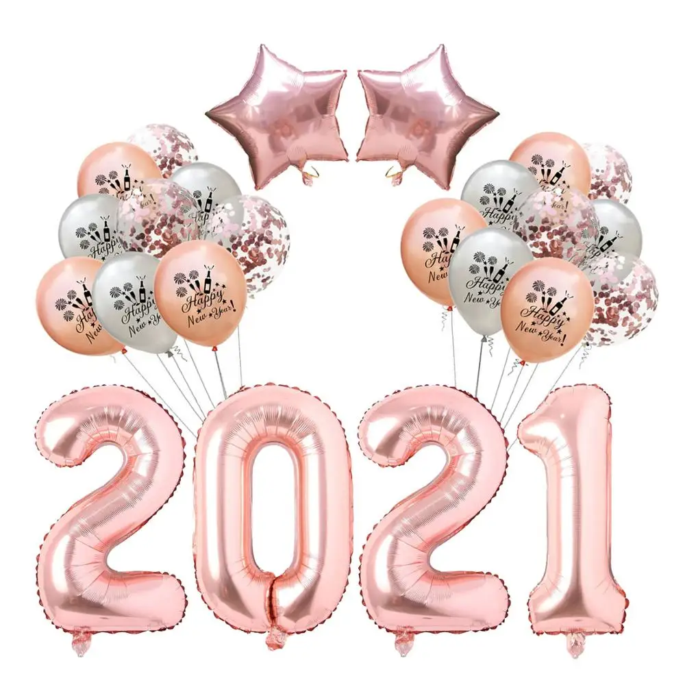 34Pcs/Set dorado y Negro, globos de Látex Feliz Año Nuevo 2021 Balón de Año Nuevo, Víspera de la Fiesta de las Vacaciones de la Fiesta de Navidad de la Decoración de Suministros 4