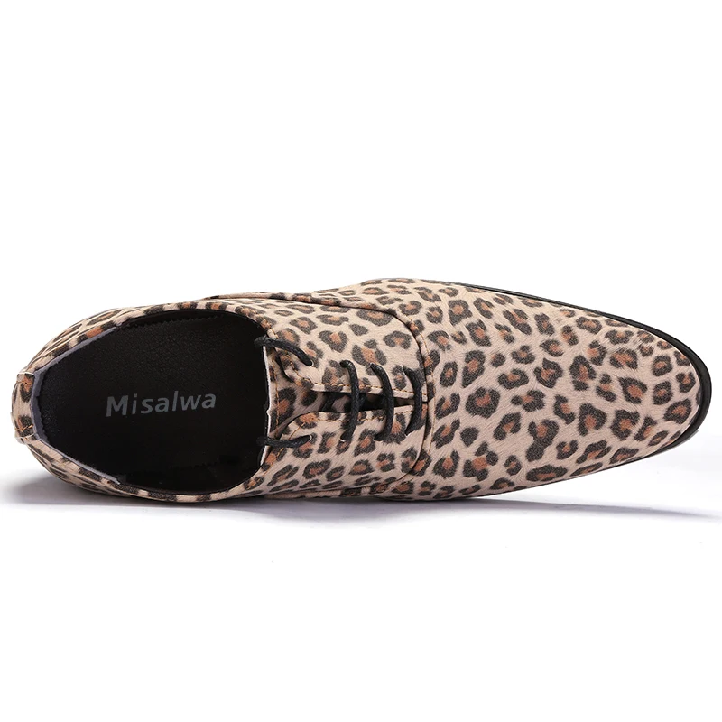 Misalwa de Lujo de la Marca italiana de los Hombres Leopardo de Cuero de Gamuza con cordones Marrón Zapatos Formales Para los Hombres de color Caqui Vestido de Novia Social Masculino 4