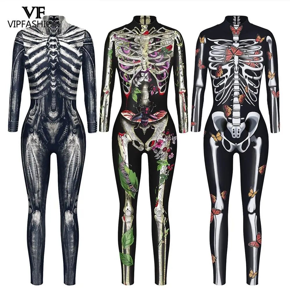 VIP de la MODA de Halloween Esqueleto Fantasma de Disfraces de la Fiesta de Carnaval Traje de Cosplay Impreso Mono Mono Para Adultos Zentai Traje 4
