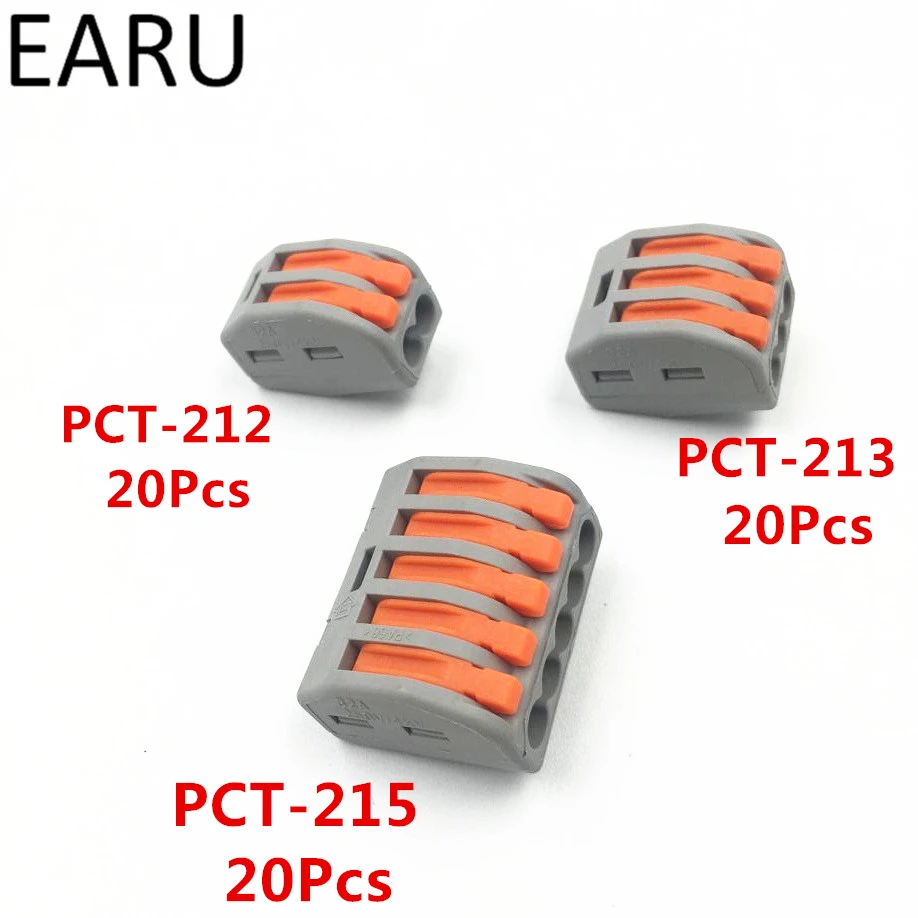 222-412 PCT-212 PCT-213 PCT-215 PCT212 PCT-213 PCT-215 20Pcs 2P+20Pcs 3P+20Pcs 5P Conector del Cable Conductor del Bloque de Terminales 4