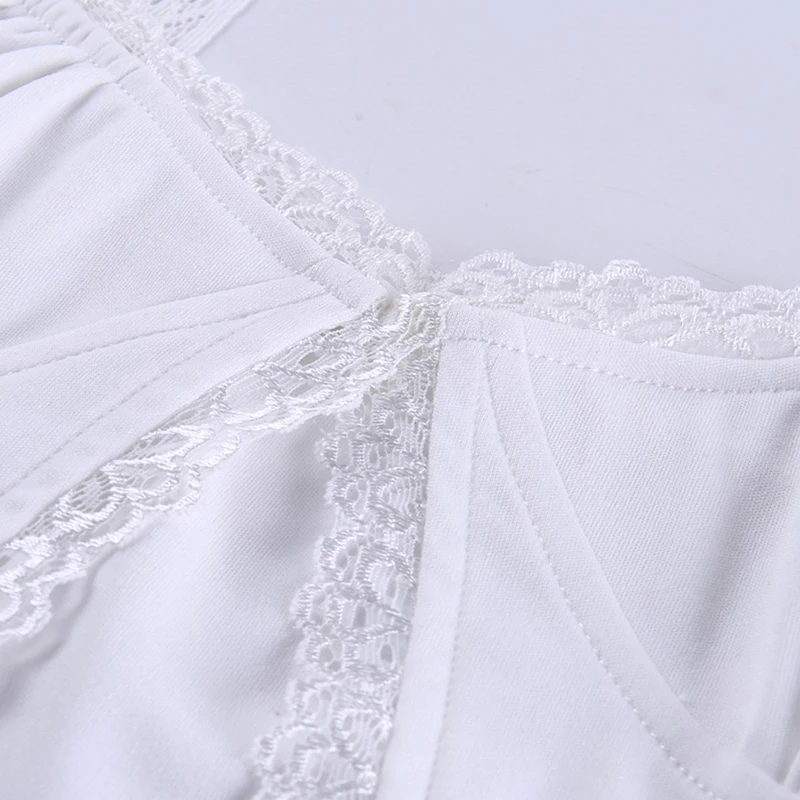 Único Botón Fruncido Camis Sexy De Empalme Blanco De Verano Camisola De Damas Casual 2020 De La Moda Recorta La Parte Superior De Encaje De Las Mujeres Camis 4