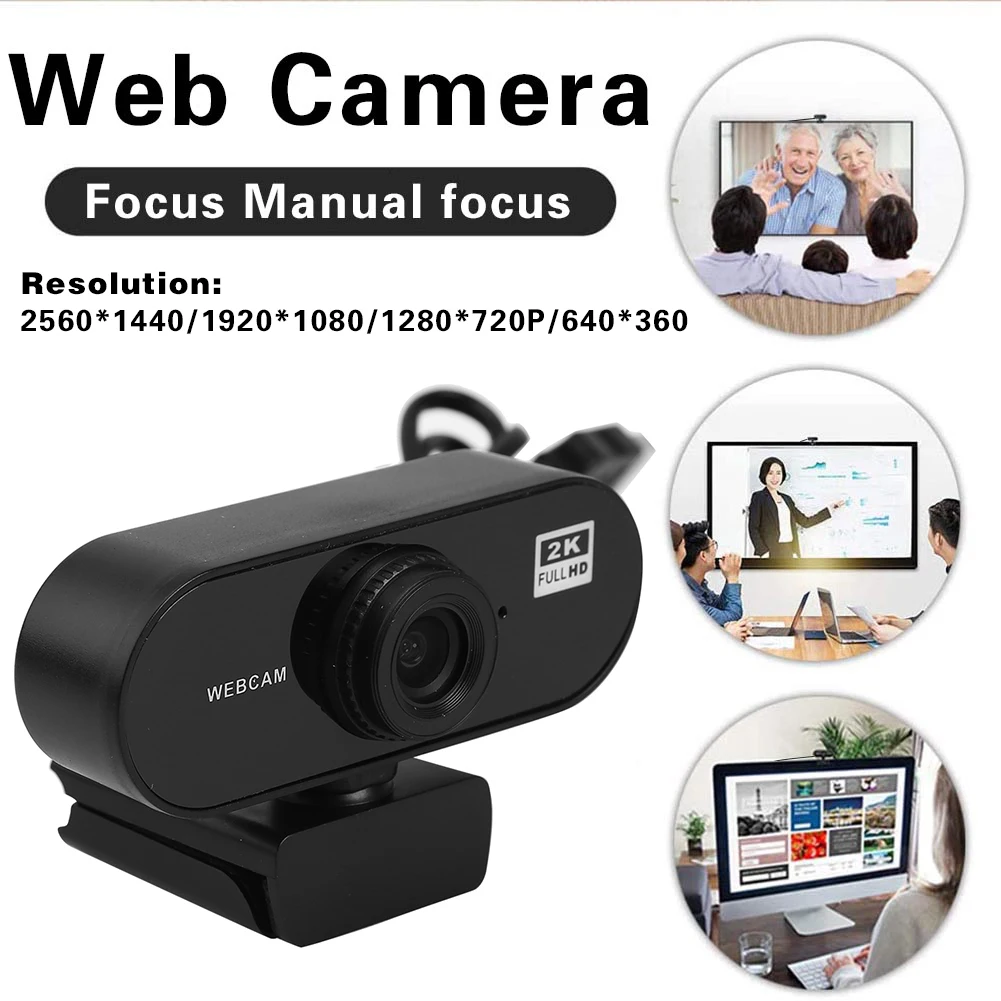 Vídeo de pantalla ancha de Trabajo en Casa Accesorios de 2K HD Webcam con Micrófono USB Driver Libre Plug N Play Cámara Web para Smart TV de la PC 4