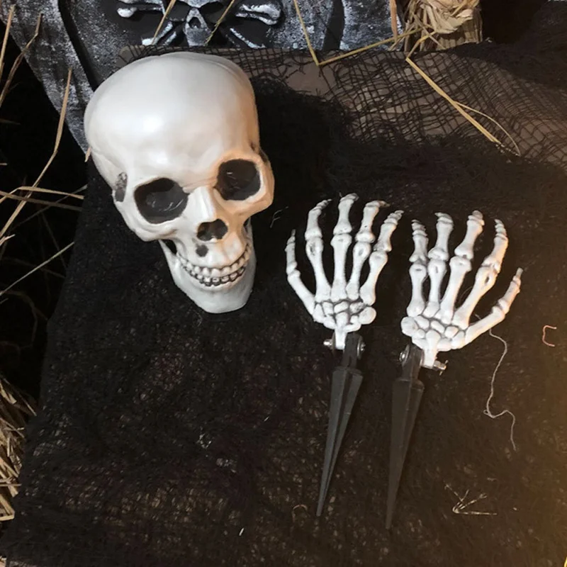 1 Juego De Decoración De Halloween Realista Manos Esqueleto Cráneo De Plástico Falso Humanos Hueso De La Mano De Zombie Fiesta De Terror De Miedo Props 4