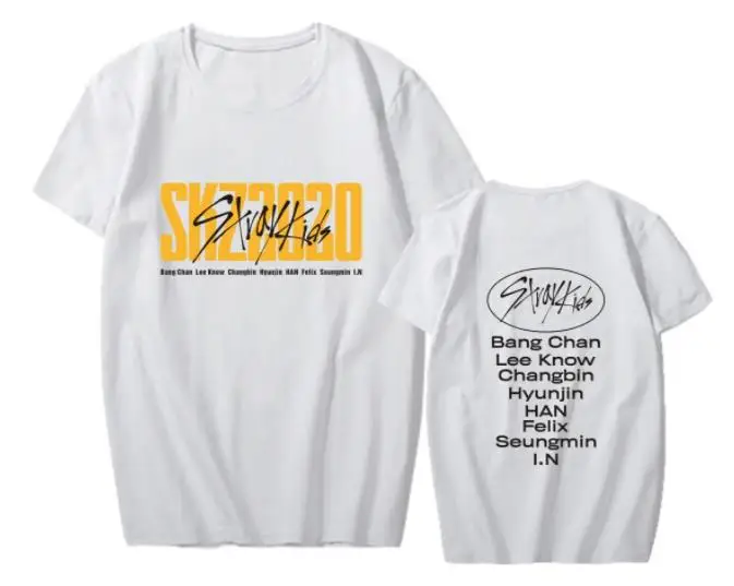 Kpop callejeros niños straykids nuevo álbum skz2020 nombre del miembro de la impresión de la camiseta unisex de verano o de cuello de manga corta t-shirt blanco/negro 4
