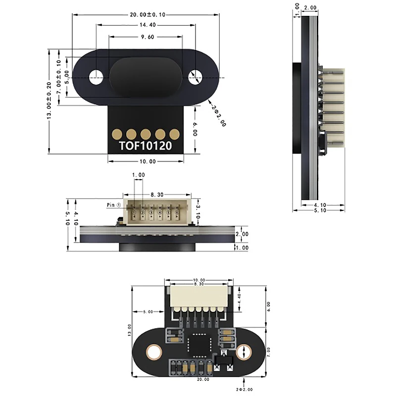 Módulo del Sensor de rango de 10-180 cm de Distancia del Sensor Tof10120 Sensor de Distancia Uart, I2C Salida 3-5V Interfaz Rs232 para Arduino Tof05140 4