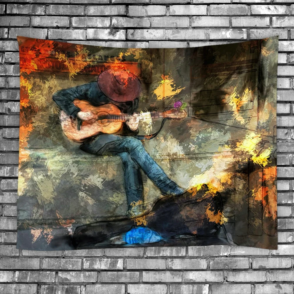 La música de Guitarra Tapiz Mandala para Colgar en Pared Azul Real 3D Hippie Tapiz de Decoración para el Hogar 4