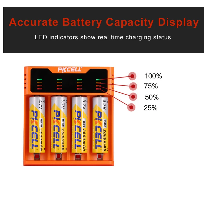 PKCELL Inteligente cargador de batería de 1.2 V 3.7 V 3.2 V AA AAA 26650 NiMH nicd batería de li-ion battery18650 baterías 5V 2A con Pantalla LED 4