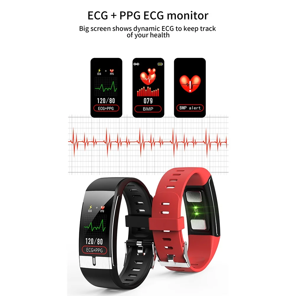 Fitness Tracker Pulsera E66 la Temperatura del Cuerpo ECG Inteligente de Pulsera con Monitor de Ritmo Cardíaco Reloj Inteligente de Control de Música del Deporte de la Banda 4