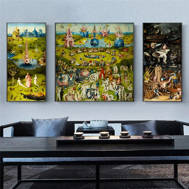 3Pcs El Jardín de las Delicias de la Lona de Arte de la Pintura de la Pared de la Imagen del Cartel de Hieronymus Bosch Imprime Sala de estar Decoración para el Hogar 4